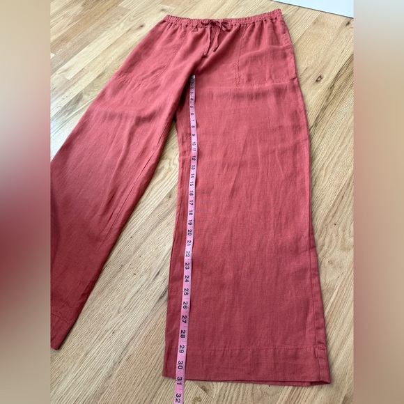 Magaschoni 100% Linen Wide Leg Pull On Pants Elastic Waist Coral Size Large - Picture 7 of 10